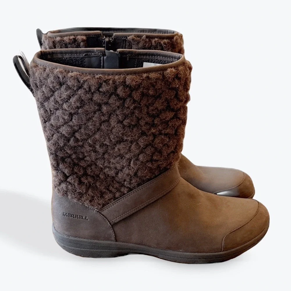 Merrell Tremblant Mid Polar Brown‎ Leather Wool Winter Boots Womens 8 61510